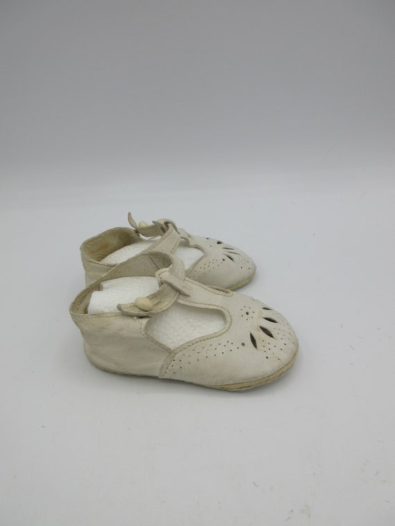 Antique Baby Doll Shoes- Leather- White - Mary Ja… - image 3
