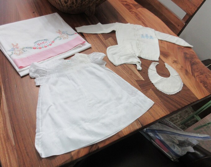 Antique Doll- Baby- Lot- Clothes- Handmade -crib Sheet-baby Shower ...
