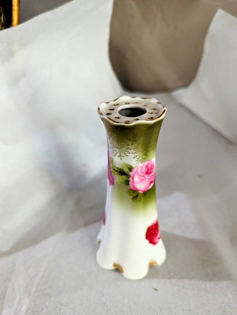 Antique -hat- Pin- Holder- Rosenthal- Pink- Red- Roses- Porcelain
