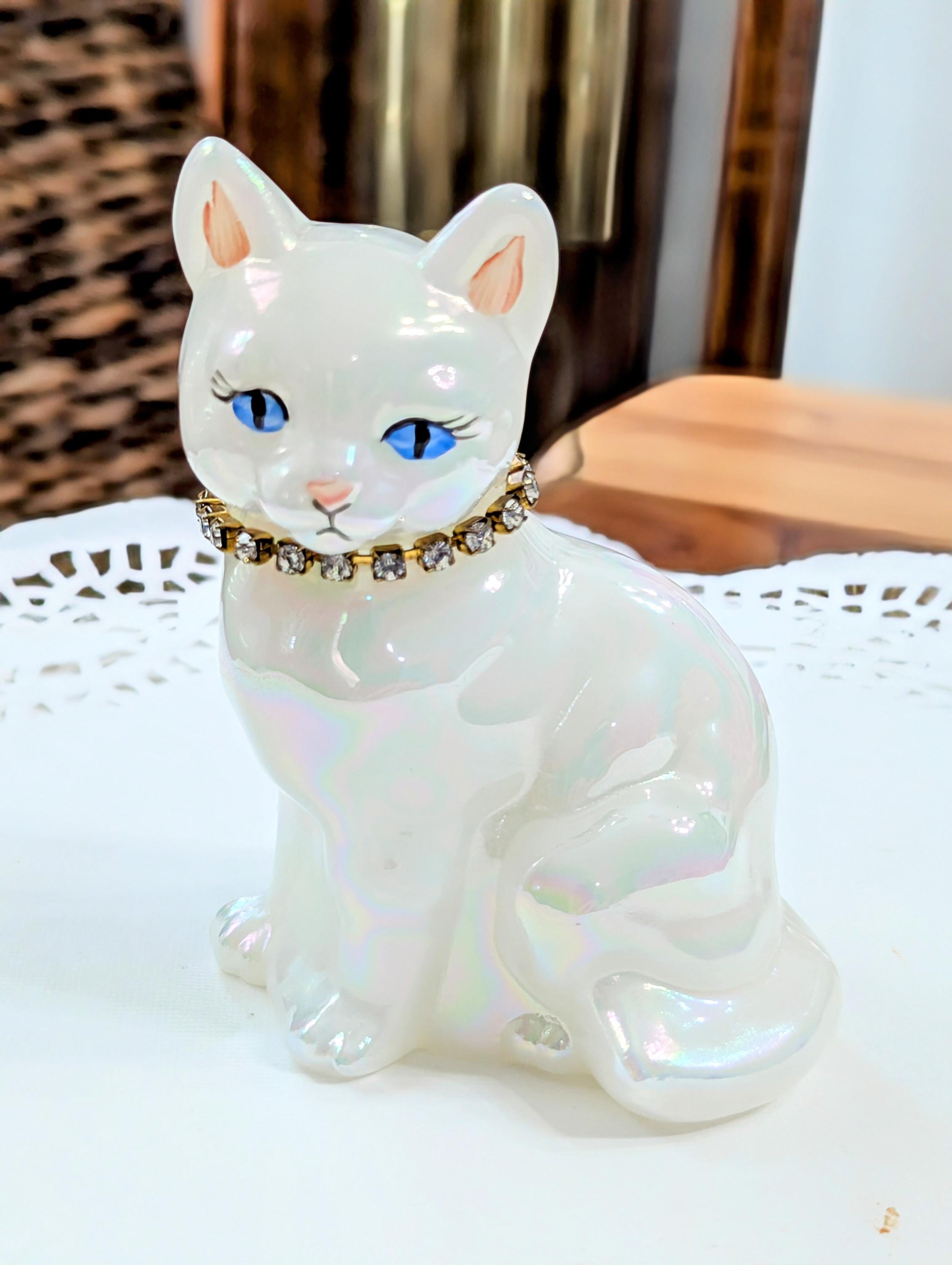 Fenton- Opalescent - Glass- Cat- Hand Painted - Artist Signed