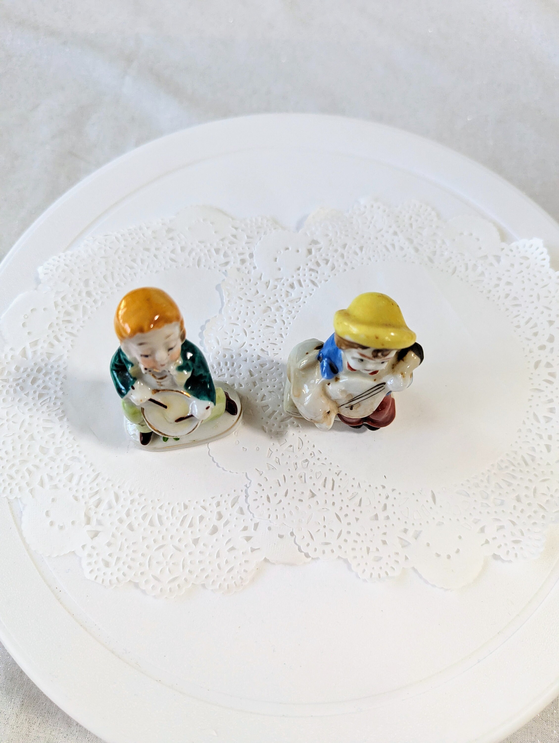 Antique Figurine- Pair- Musical- Japan- Occupied- Drum