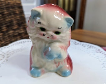Planter- Vintage- Ceramic -Kitty- Cat- Vase- Makeup Brush Holder- Repurpose- Anthropomorphic- Cat - Mid Century- Kitten- Kitsch- Persian