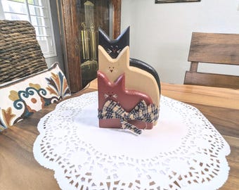 Vintage- Handmade- OOAK- One of a Kind- Patriotic- Cats- Wood- Kitty- Kitten- Lovers- Red White Blue- Fourth of July- Primitive- Memorial