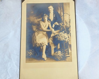 Antique Wedding- Picture - Roaring Twenties- Sepia- Cabinet Photo- Chicago -Couple - Scrapbooking - Crafting- Collecting- Flapper Girl