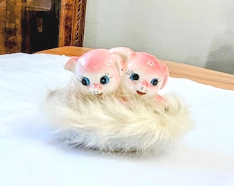 Vintage- Anthropomorphic- Pig- Hog- Ring Dish- Vanity- Kitsch- Pink- Collector- Cute- Mid Century- 1950- Mid Mod-  Porcelain- Shabby Chic