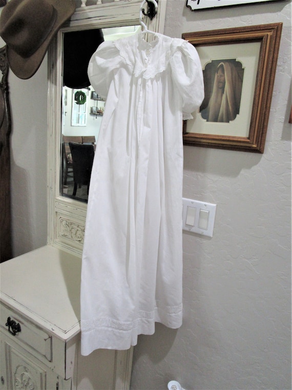 Christening Gown Antique White Cotton Slip Victo… Gem