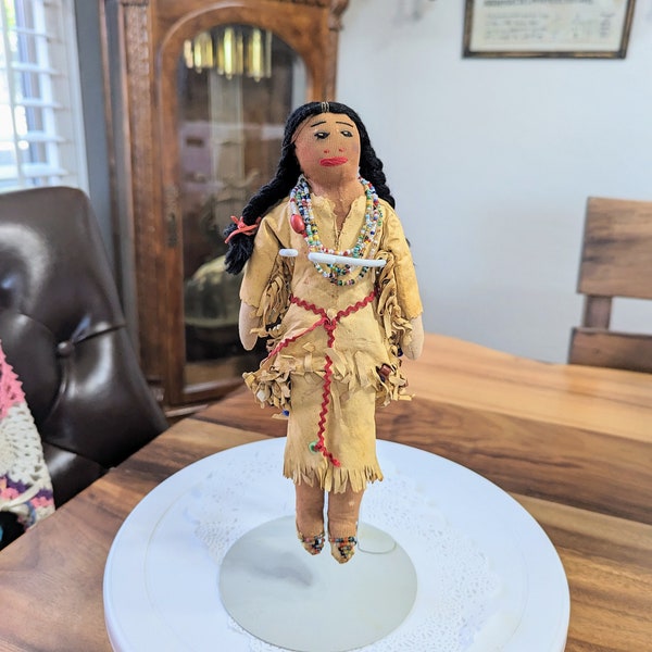 Antique- Doll- Handmade -OOAK -Cloth- Folk Art- Indian - All Original- Collector - Native American- One of a Kind- First Nation- Beaded
