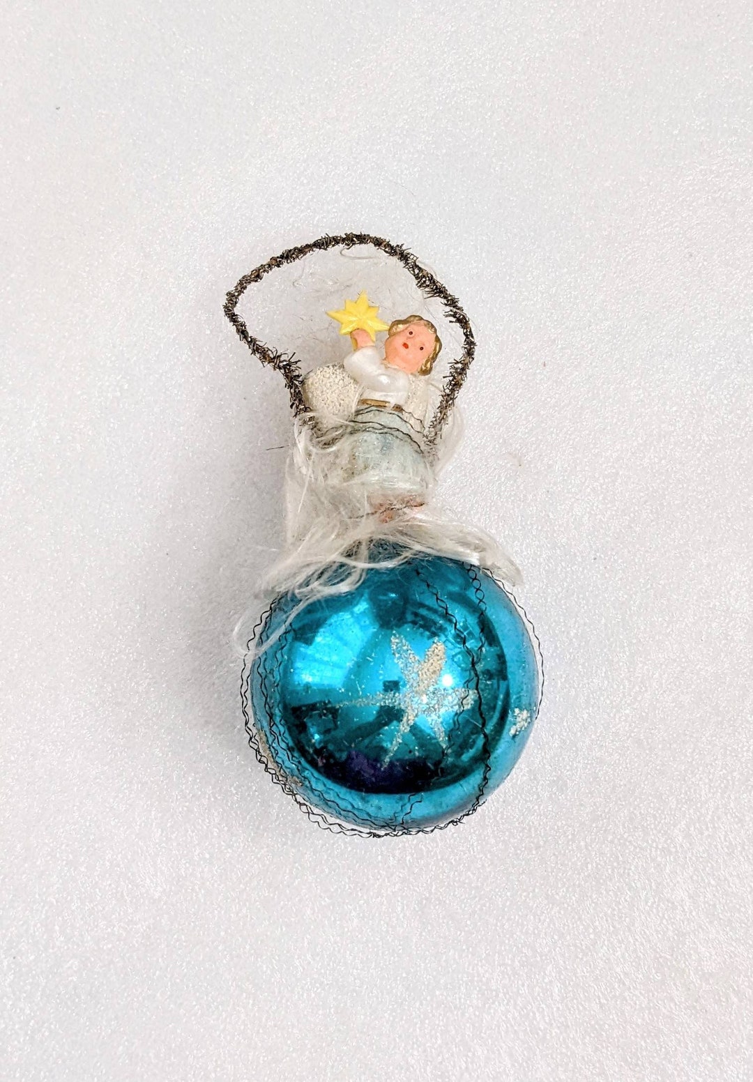 Antique Christmas Ornament Angel Mercury Glass Celluloid Tinsel Blue ...