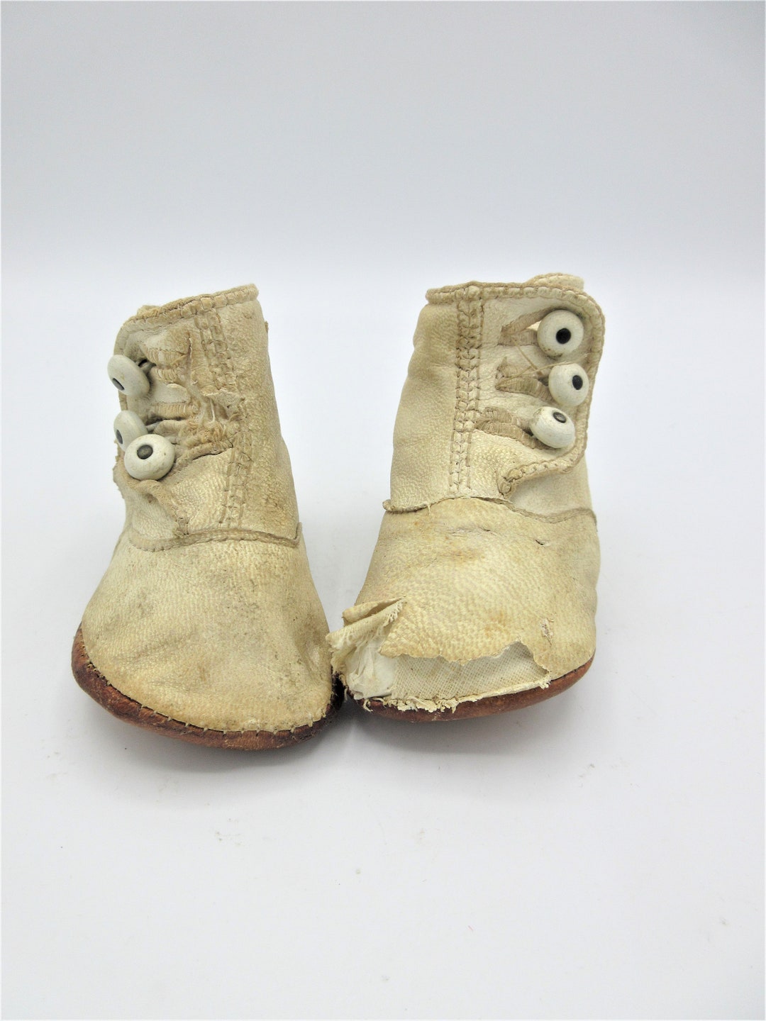 Antique- Doll- Baby- Shoes- White- Leather- Nursery- Shower- Lover ...
