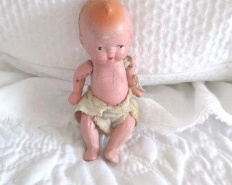 Antique- Doll- Bisque- Baby -Hand Painted -OOAK- Original- One of a Kind- Dollhouse- Japan- 1920- 1930- Jointed