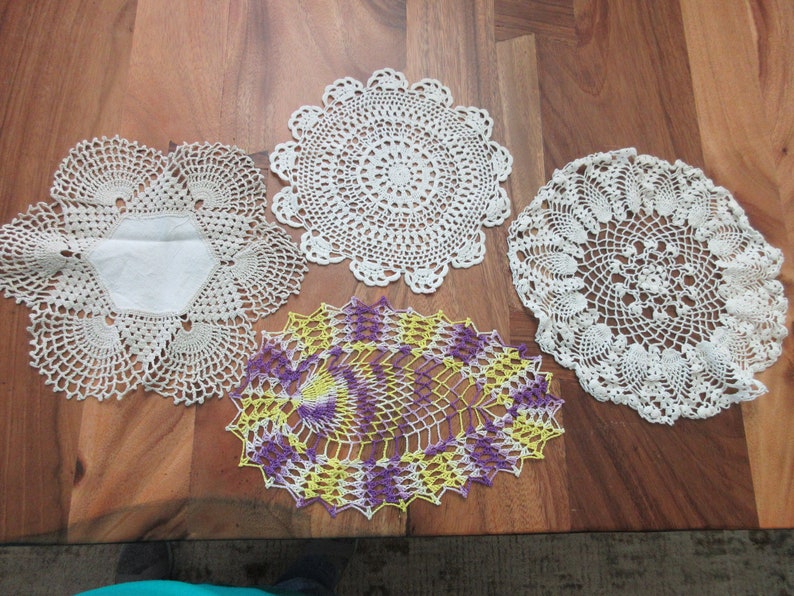 Shabby Chic Antique Decor MCM Handmade Vintage Doilies Country Set of Three Multicolored