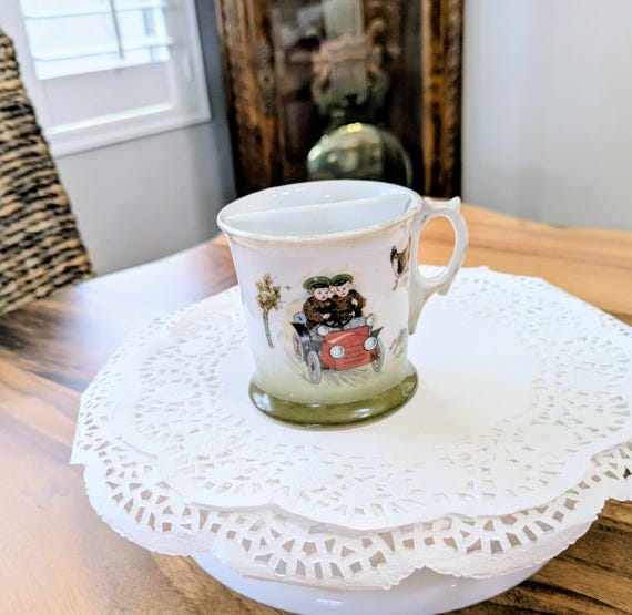 Antique- Porcelain- European- Mustache- Cup- Children- Auto- Car- Animals- 1890- 1910- Collector
