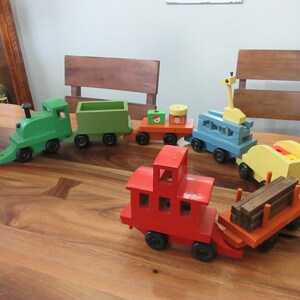 Vintage Toy- Train- Wooden- Multicolored - Large- Handmade- OOAK- Solid- Heavy - Circa 1980