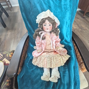 Antique- Doll- Kestner- Century Doll- Bisque- Open Mouth- Teeth- Sleep Eyes- Human Hair- Brunet- Cloth Body- Bisque- 26 Inch- Large- 1900