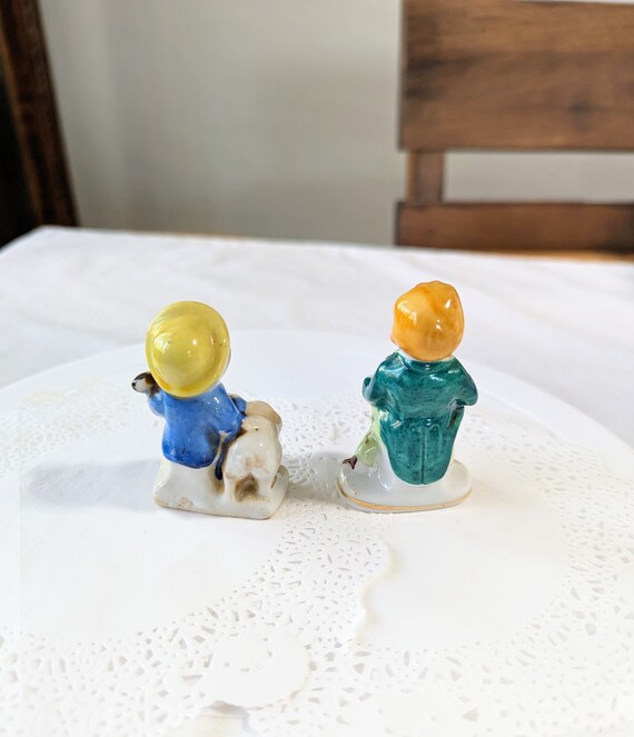 Antique Figurine- Pair- Musical- Japan- Occupied- Drum- Guitar