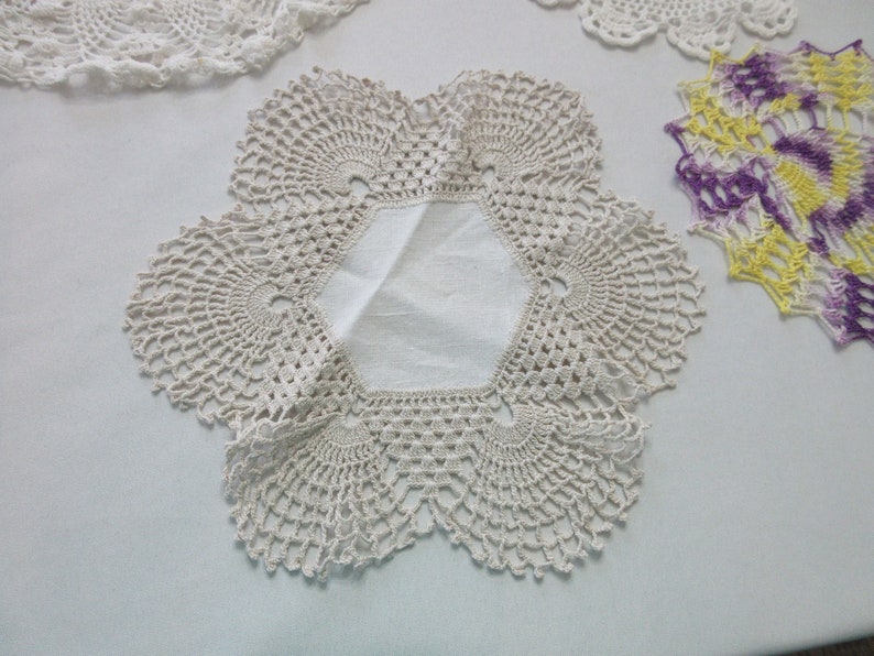 Shabby Chic Antique Decor MCM Handmade Vintage Doilies Country Set of Three Multicolored