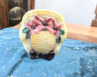 Vintage- Wall Pocket- Royal Copley- Vase- Straw Hat- Flowers- Mid Century- 1950- Shabby Chic- Country- Farmhouse- Retro- English- Décor