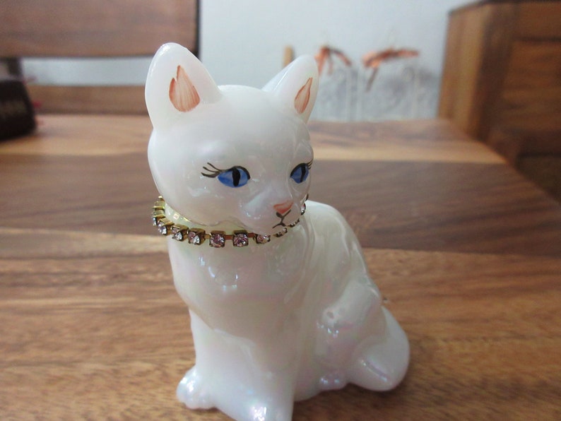 Vintage Fenton Opalescent Glass Cat Hand Painted Artist Etsy