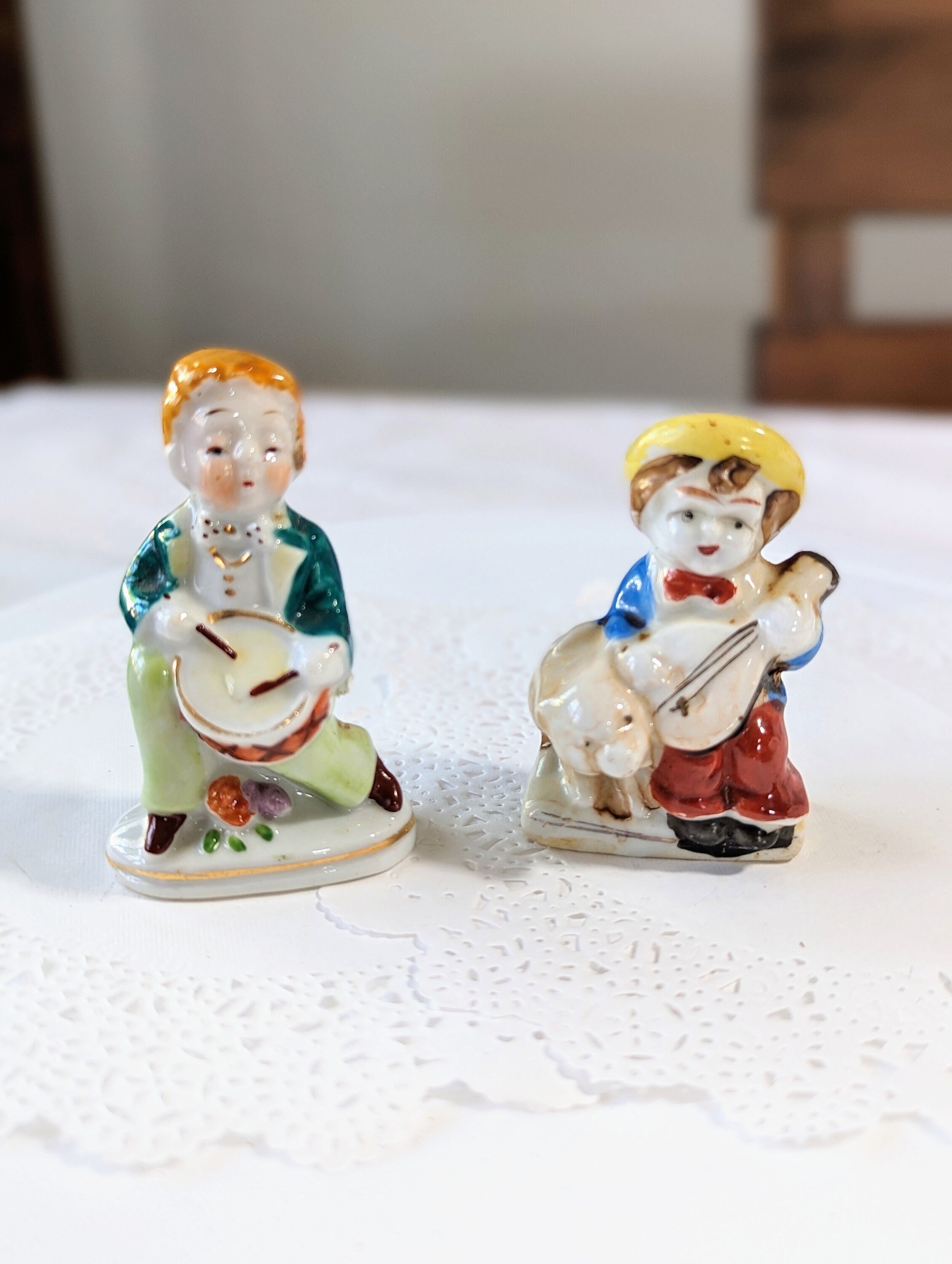 40’s アンティークトイ  「マーチング ドラマー」 Antique Figurine- Pair- Musical- Japan- Occupied- Drum