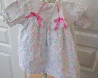 Antique- Doll- Baby- Dress- Multicolored - 18 months -Gift- Baby Shower-Doll Lover- Cotton - Pastel - Mamma Doll- Flowers- Ribbons- Collar