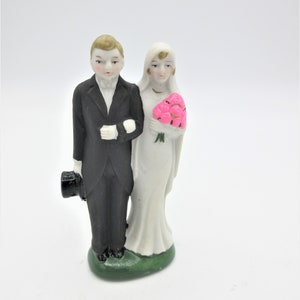 Antique Wedding- Bride -Groom- Cake Topper- Flapper- Circa 1920- Décor- Bridal Shower- Bisque