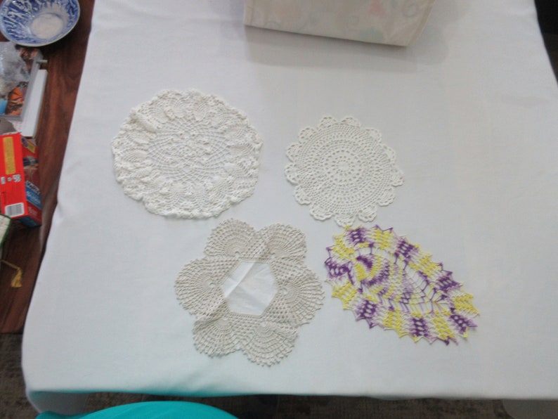 Shabby Chic Antique Decor MCM Handmade Vintage Doilies Country Set of Three Multicolored