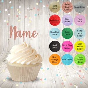 Topper per cupcake personalizzato su bastoncino Topper glitterato Topper per cupcake con nome Ciondolo personalizzato