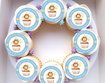 Personalised Lion Birthday Cake Toppers, Edible Cupcake Toppers, Custom Name & Age, Theme Party Decorations, Wafer Paper or Icing Sheet