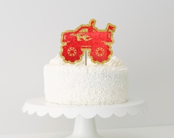 Monster Truck-taarttopper: glitterkaart verjaardagsdecoratie