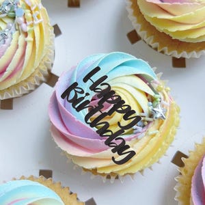 Happy Birthday Glitter Cupcake Toppers: Party Cake Decoration image 1