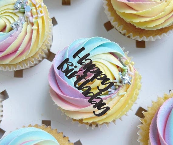 Happy Birthday Glitter Cupcake Toppers: Party Cake Decoration