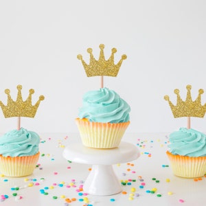 Glitter Crown Cupcake Toppers: Princess Party Cake Charm