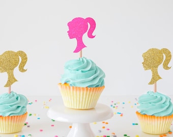 Glitter Princess Silhouette Cupcake Toppers, Birthday Party Food Picks