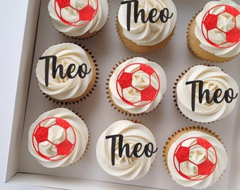 Football and Name Cupcake Toppers: Personalised Birthday Party Decorations