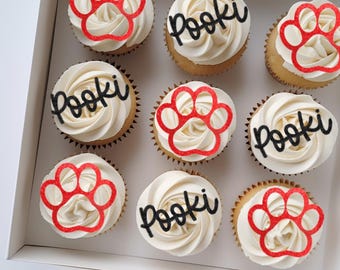 Paw Print and Name Cupcake Toppers: Personalised Party Decorations