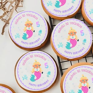 Lot de 12 décorations pour cupcakes comestibles d'anniversaire de sirène, gaufrette en papier, carte de gaufrette ou feuille de glaçage personnalisées et prédécoupées pour anniversaire de fille