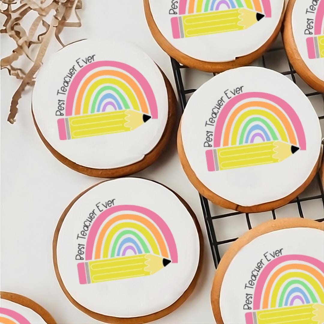 Best Teacher Edible PREMIUM THICKNESS SWEETENED VANILLA, Wafer Rice Paper Cupcake Toppers/Decorations