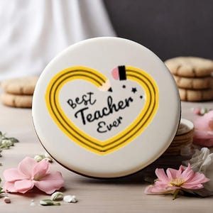 Confezione da 12 topper commestibili per cupcake "Miglior insegnante di sempre" in carta da forno, cartoncino o foglio di glassa, matite e regali per insegnanti