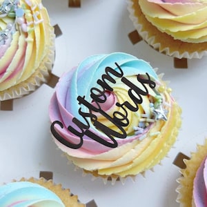 Personalised Glitter Cupcake Toppers: Custom Cake Charms Cursive Font Birthday Name Cake Topper
