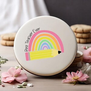 Topos de cupcake comestíveis para professores de todos os tempos, pacote com 12 unidades de papel para wafer, cartão para wafer ou folha de glacê, presentes arco-íris para professores