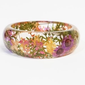 Unique gift for mom, mother's day gift, pressed flower bangle, real flower bracelet, nature jewelry, pressed flower jewelry, nature inspired image 1