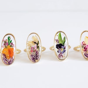 Personalized birth flower ring, birth month jewelry, personalized birthday gift for her, custom nature inspired resin