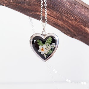 Flower heart locket necklace with photo, personalized gift for her, Christmas gift
