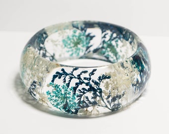pressed flower bangle, blue bracelet, real flower bangle, real flower bracelet, pressed flower jewelry, real flower jewelry, mother's day