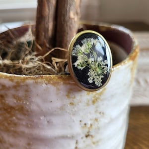 Real Flower Resin Ring: Brass Adjustable Botanical Jewelry