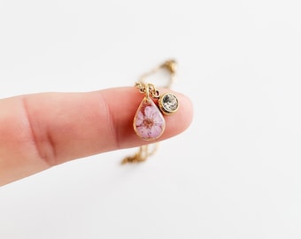 Dainty forget me not flower birthstone miscarriage necklace - baby loss gift