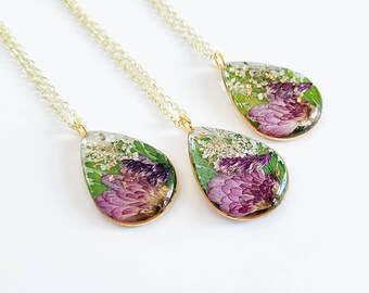 Collier de fleurs de naissance de novembre, collier de fleurs du mois de naissance, cadeau d'anniversaire, cadeau fait main pour elle, bijoux en résine, cadeau d'anniversaire pour maman