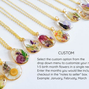 Birth month flower necklace, unique gift for her Birthday, pressed flower necklace, dried flower resin jewelry, botanical jewelry, nature image 5