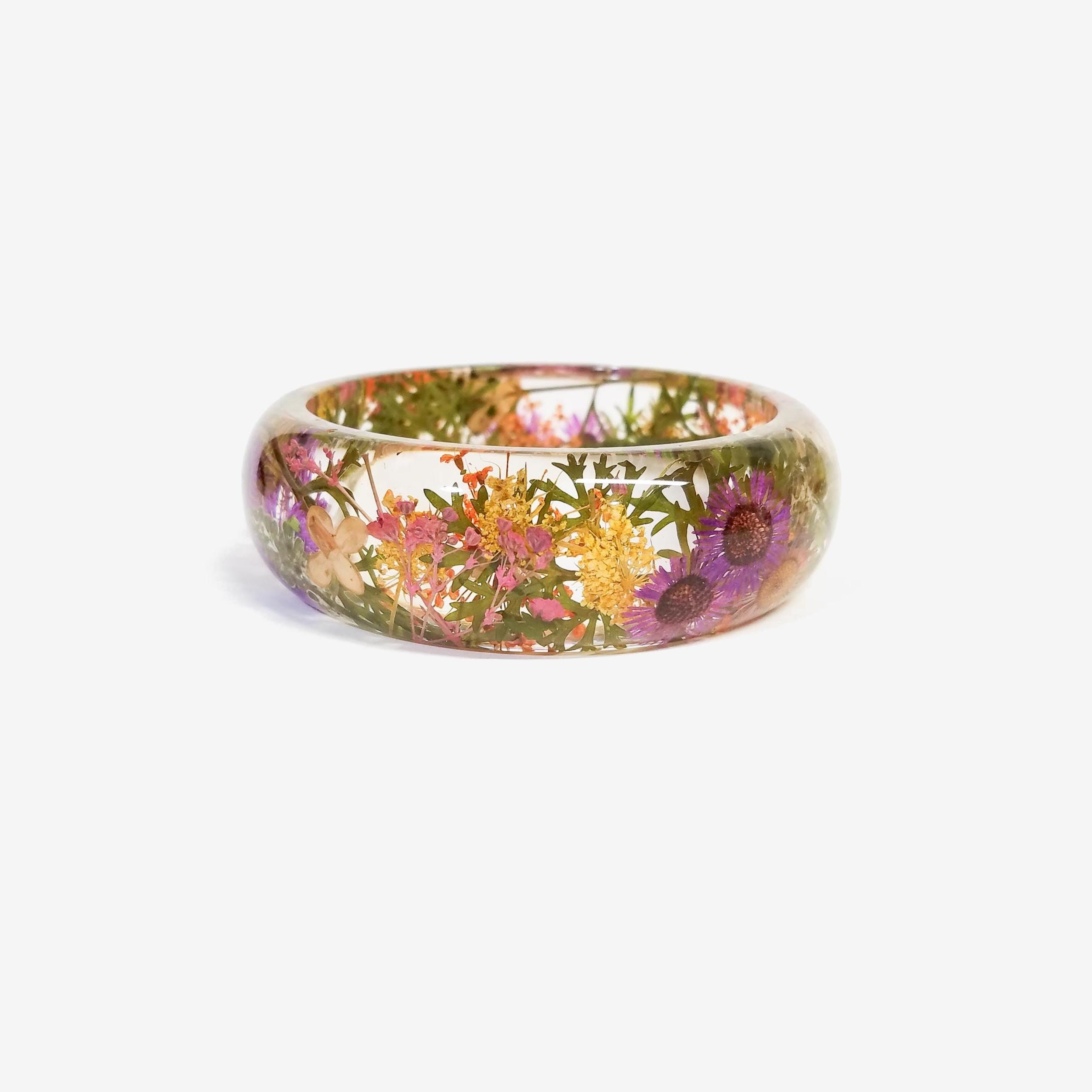 Pressed Flower Resin Bangle: Real Flower Bracelet, Nature Jewelry
