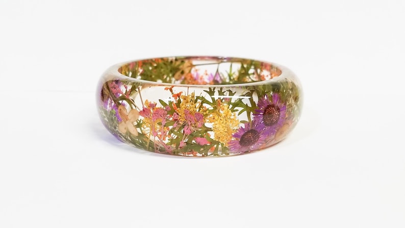 Unique gift for mom, mother's day gift, pressed flower bangle, real flower bracelet, nature jewelry, pressed flower jewelry, nature inspired image 1